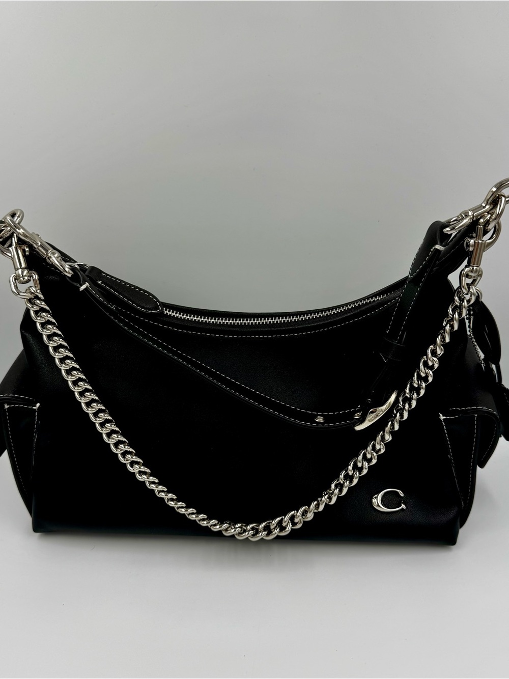 Coach Black Leather Shoulder Bag With Detachable leather and chain Straps - Picture 2 of 16